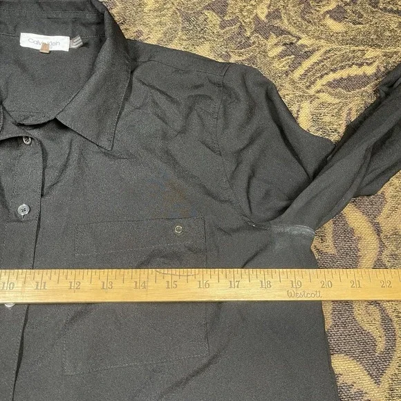 Calvin Klein Polyester Long Sleeve Button Up Black Top Womens Size Medium - Picture 4 of 8
